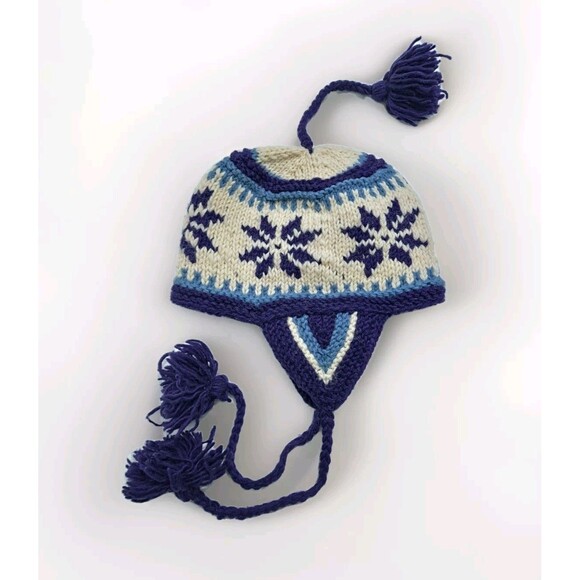 Nepal Wool Ear Flap Ski Fleece Lined Snowflake Peruvian Icelandic Floral Hat - Picture 2 of 6